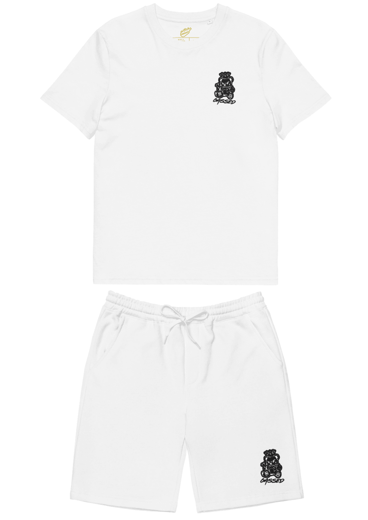 Gassed Bear: White Shorts & Tee Set