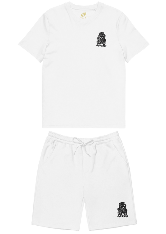 Gassed Bear: White Shorts & Tee Set