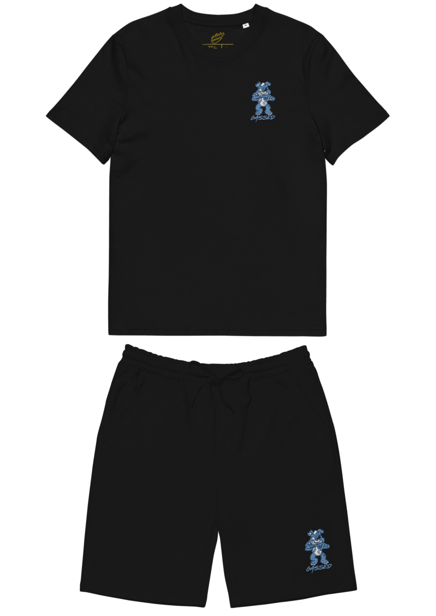 Gassed Evil Bear: Black Shorts & Tee Set