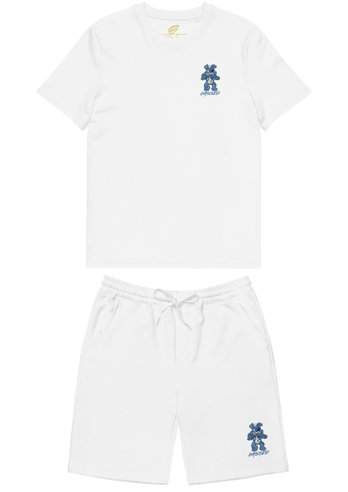 Gassed Evil Bear: White Shorts & Tee Set