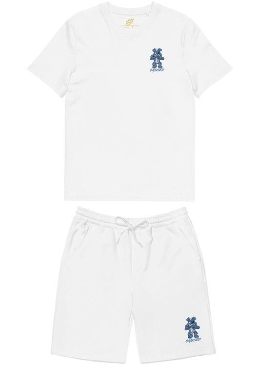 Gassed Evil Bear: White Shorts & Tee Set