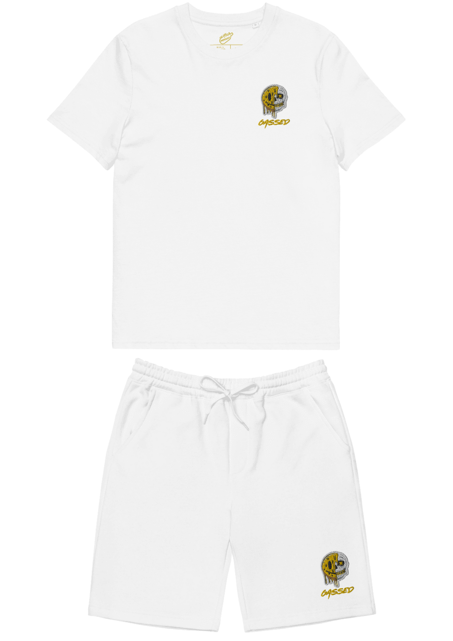 Gassed Skull Smiley: White Shorts & Tee Set