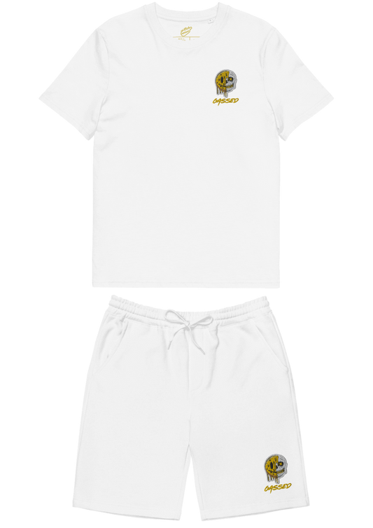 Gassed Skull Smiley: White Shorts & Tee Set